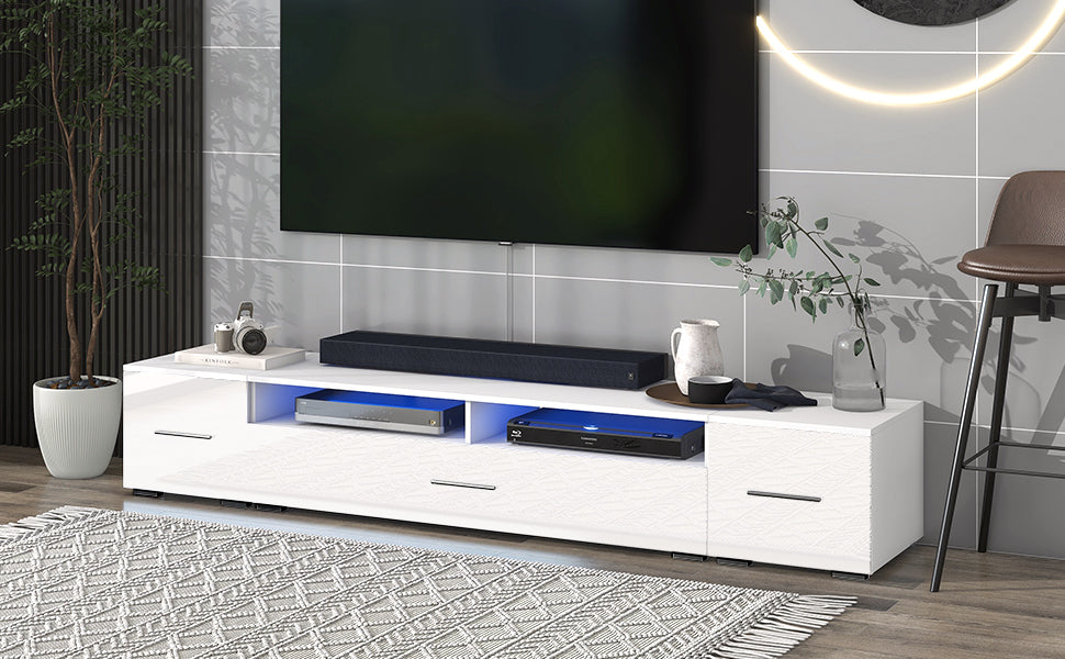 Jig Minimalist Design TV Stand with LED Lights - White