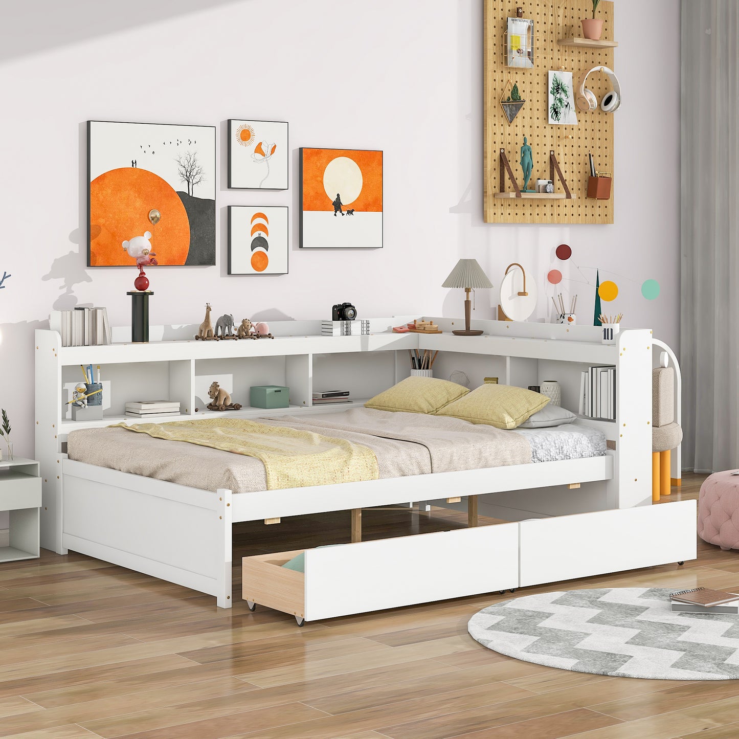 Parker Full Size Daybed with Bookcases -Drawers - White