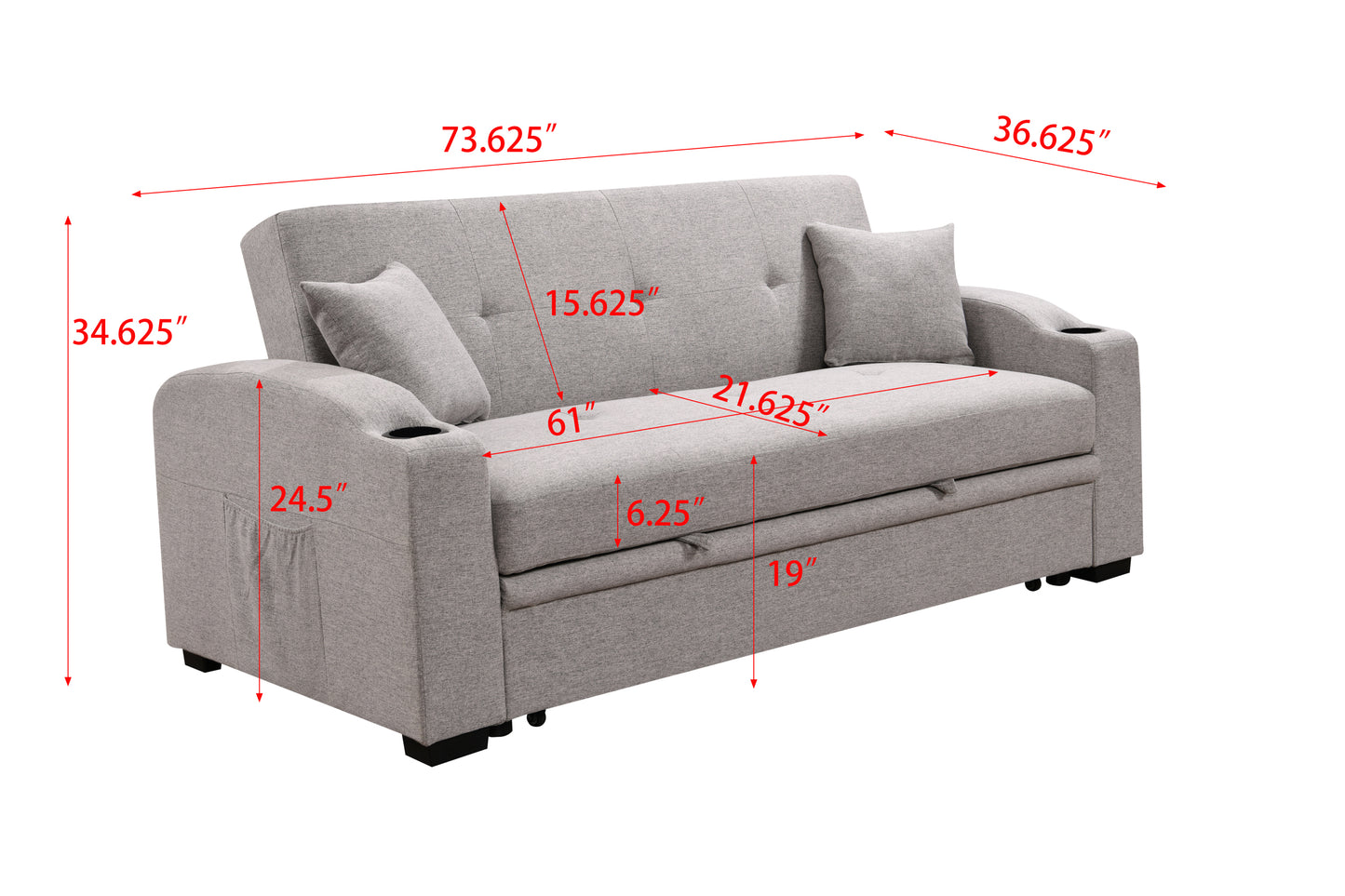 Tazz Pull-Out Sleeper Sofa - Light Gray