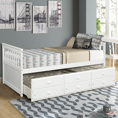 Abby Twin Daybed with Trundle Bed and Storage Drawers - White