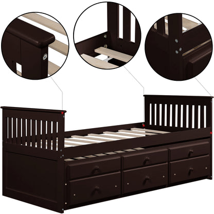 Abby Twin Daybed with Trundle Bed and Storage Drawers - Espresso