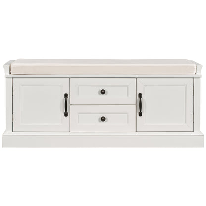 Stash Storage Bench with 2 Drawers and 2 Cabinets - White