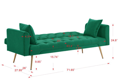 Kona Velvet Futon Sofa Bed with Metal Legs - Green