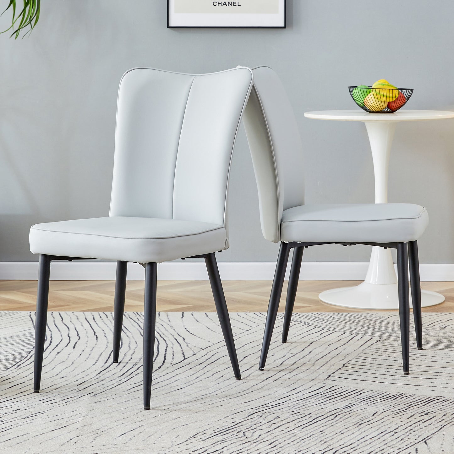 Carver PU Dining Chair Black Metal Leg (Set of 2) - Light Gray