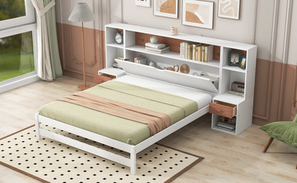 Jo Full Size Platform Bed w Storage Headboard and Drawers - White