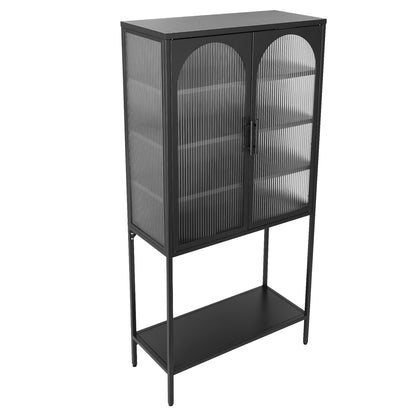 Arched II Glass Doors Floor Cabinet - Black