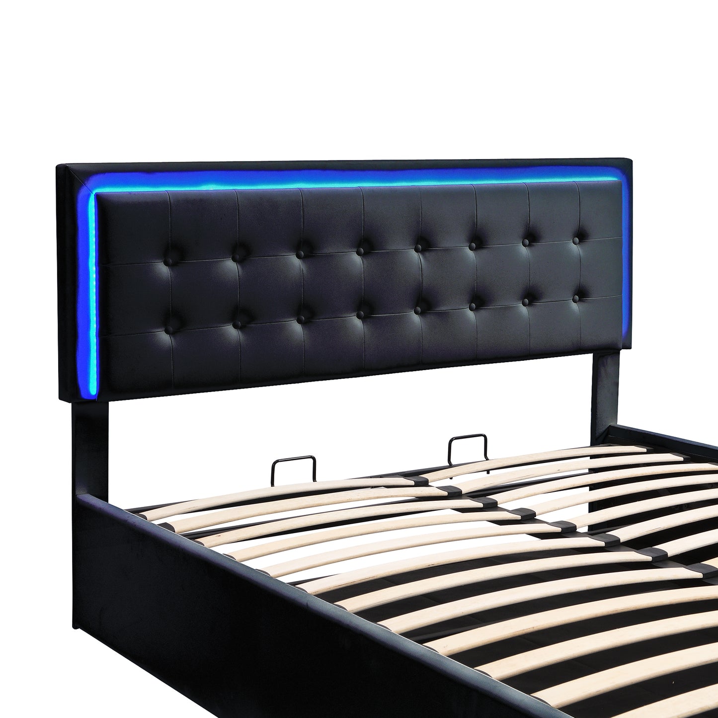 Fenix Queen Size Tufted Platform Bed w Hydraulic Storage -Black