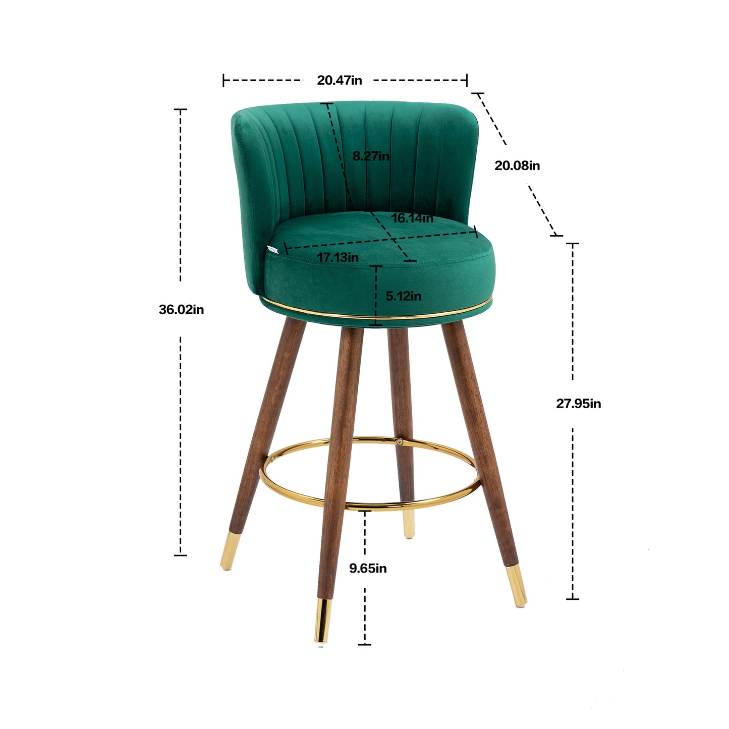 Emily  Bar Stools with Back and Footrest  - Emerald Set of 2