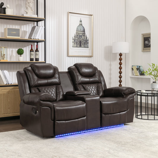 Milo Manual Recliner Loveseat with LED Light Strip - Brown