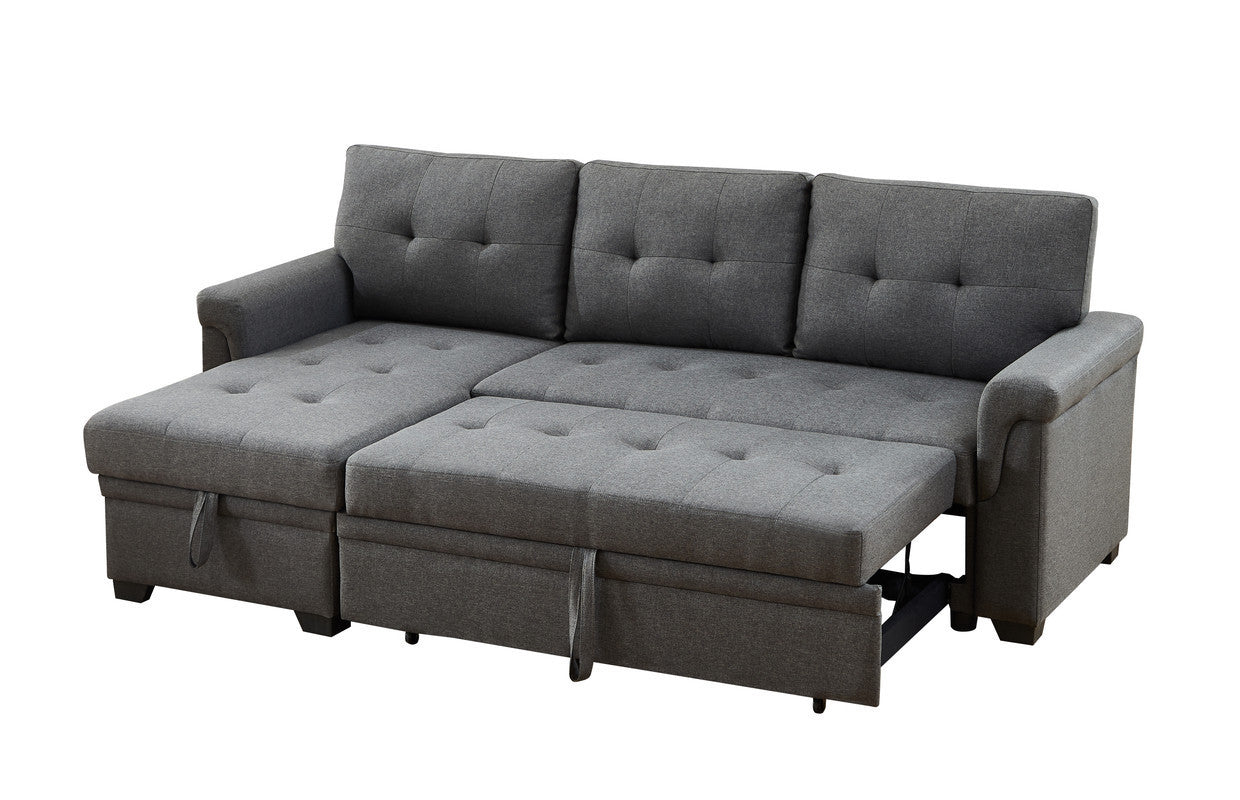 Hunter Linen Reversible Sleeper Sectional Sofa with Storage Chaise - Dark Gray