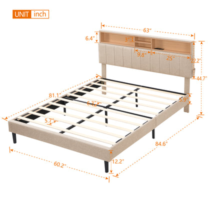 Alvin Queen Size Platform Bed Frame - Beige