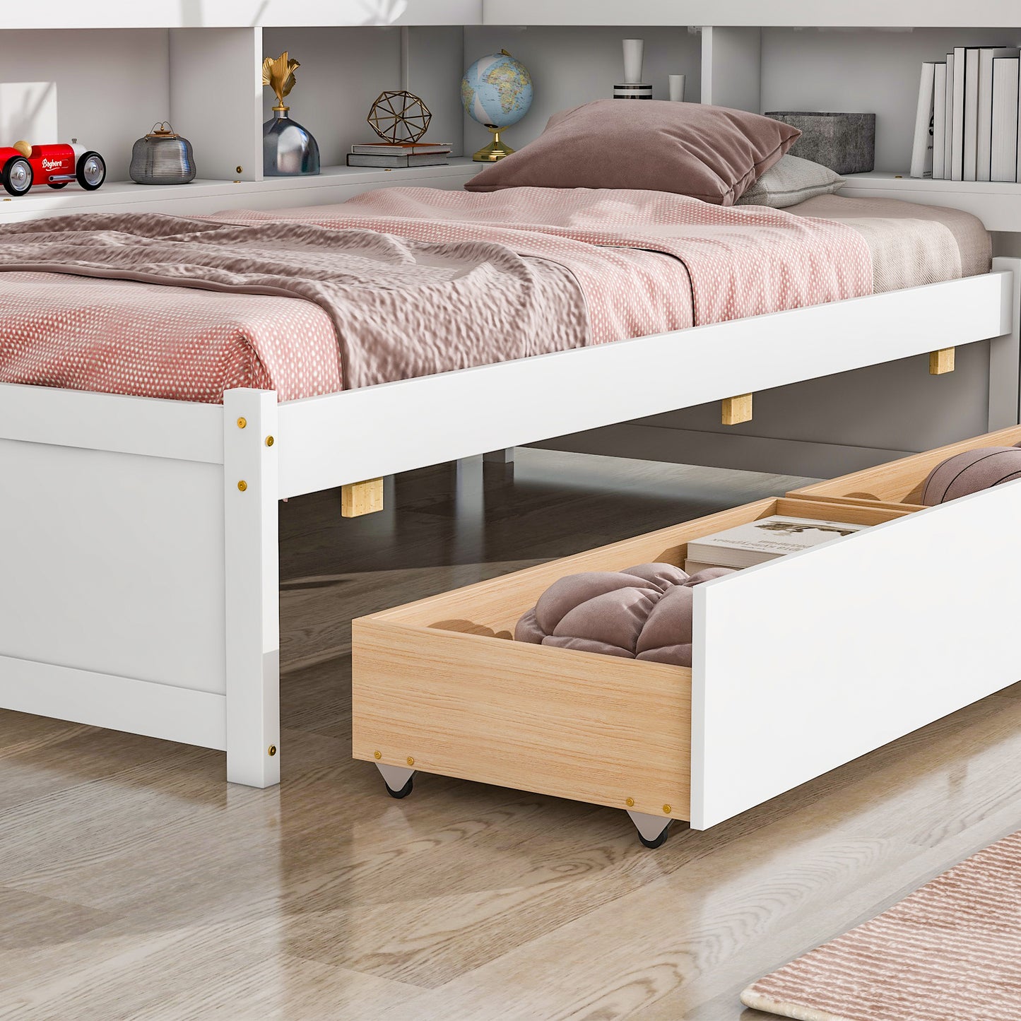 Parker Twin Size Daybed with Bookcases -Drawers - White