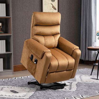 Rico Velvet Power Lift Recliner Chair with Vibration Massage - Brown