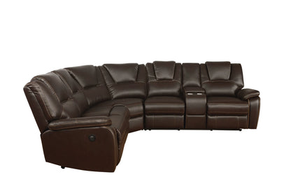 Hiroshi Power Reclining Sectional Faux Leather Sofa - Brown