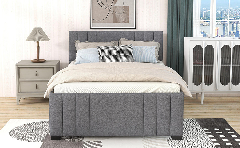 Eira Full Size Upholstered Platform Bed with Trundle - Grey