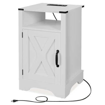 X Wooden Nightstand  with Electrical Outlets Charging Station  (2 Sets) - White