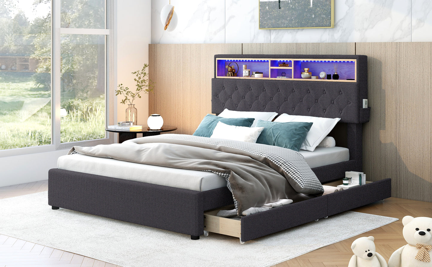 Nectar Full Size Upholstered Platform Bed - Dark Gray