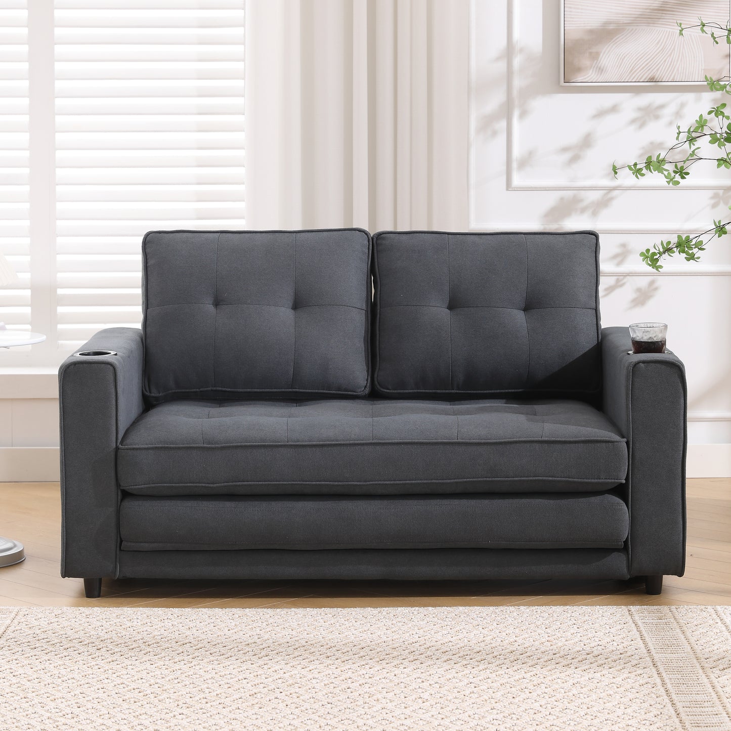 Neo Tufted Loveseat with Pull Out Sleeper - Dark Gray