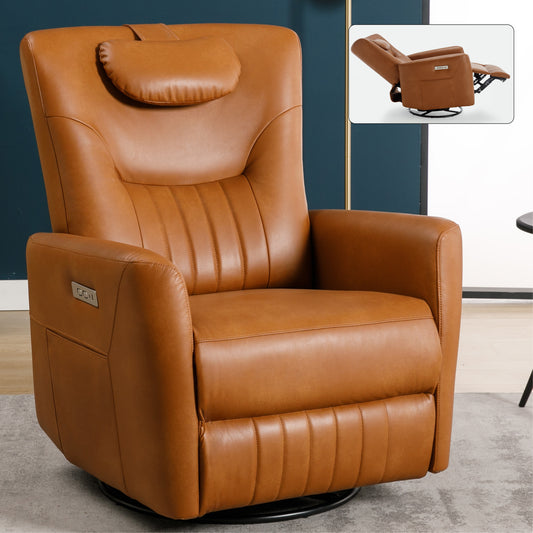 Davila Swivel and Rocker Power Recliner Chair with Lumbar and Neck Support - Yellow Brown