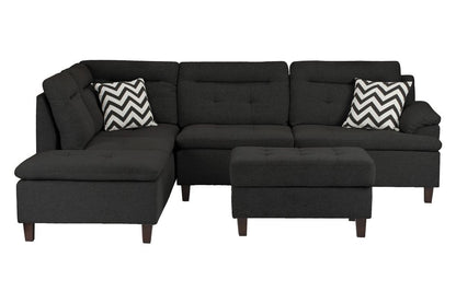 Lar Sectional Fabric Sofa w Ottoman - Black