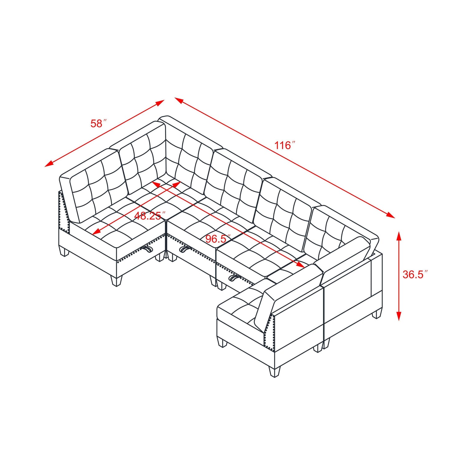 Molly Modular Sectional Sofa Four Single Chair and Two Corner - Ivory