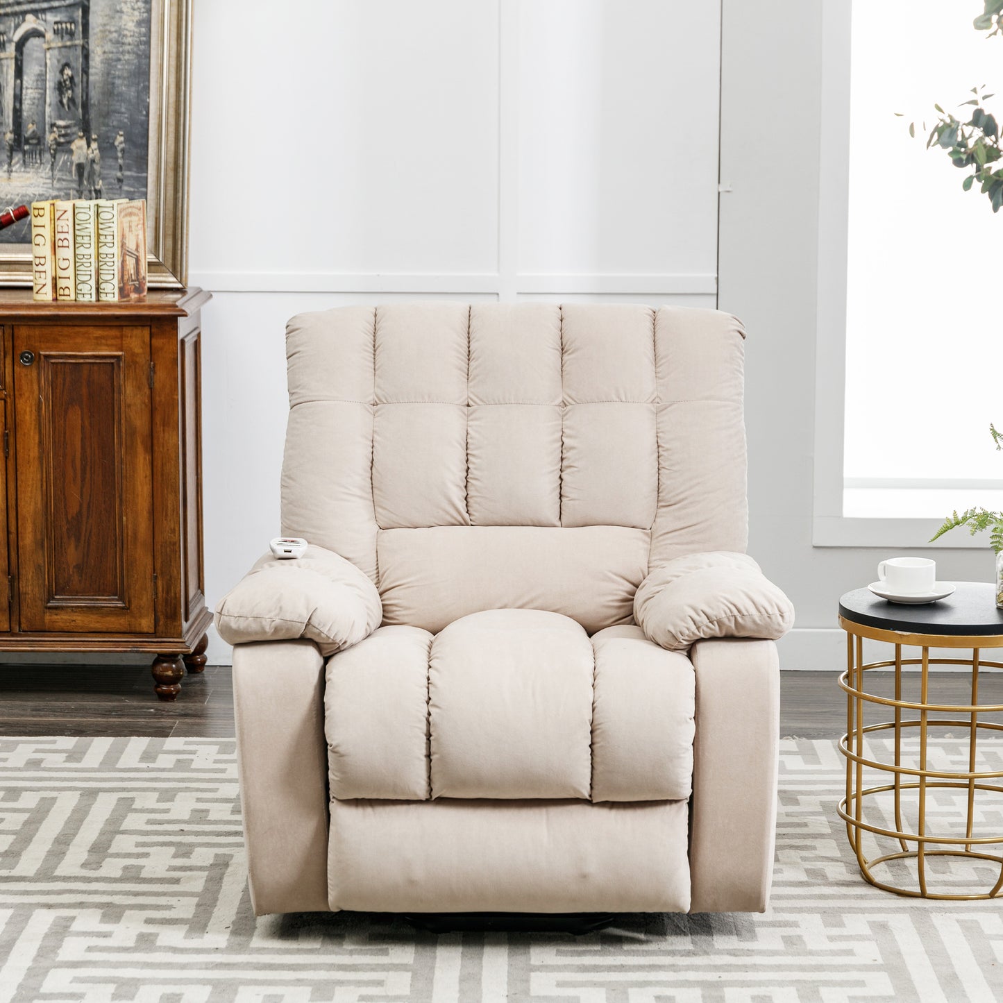 Parsons Power Recliner with Massage Function - Beige