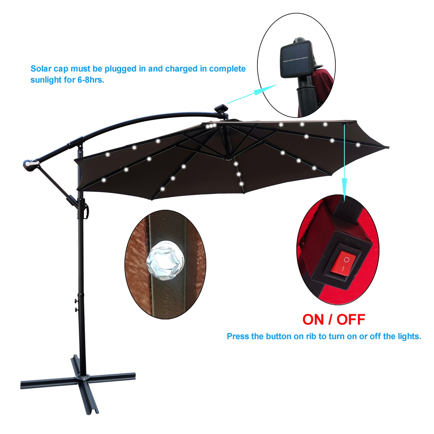 Joya 10 x 6.5 ft Patio Solar LED Umbrellas  with Crank - Chocolate