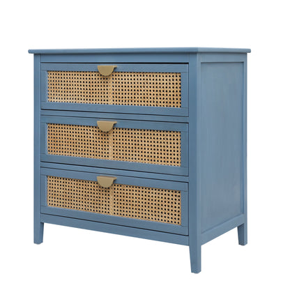 Valerie Natural Rattan 3 Drawer Cabinet - Blue