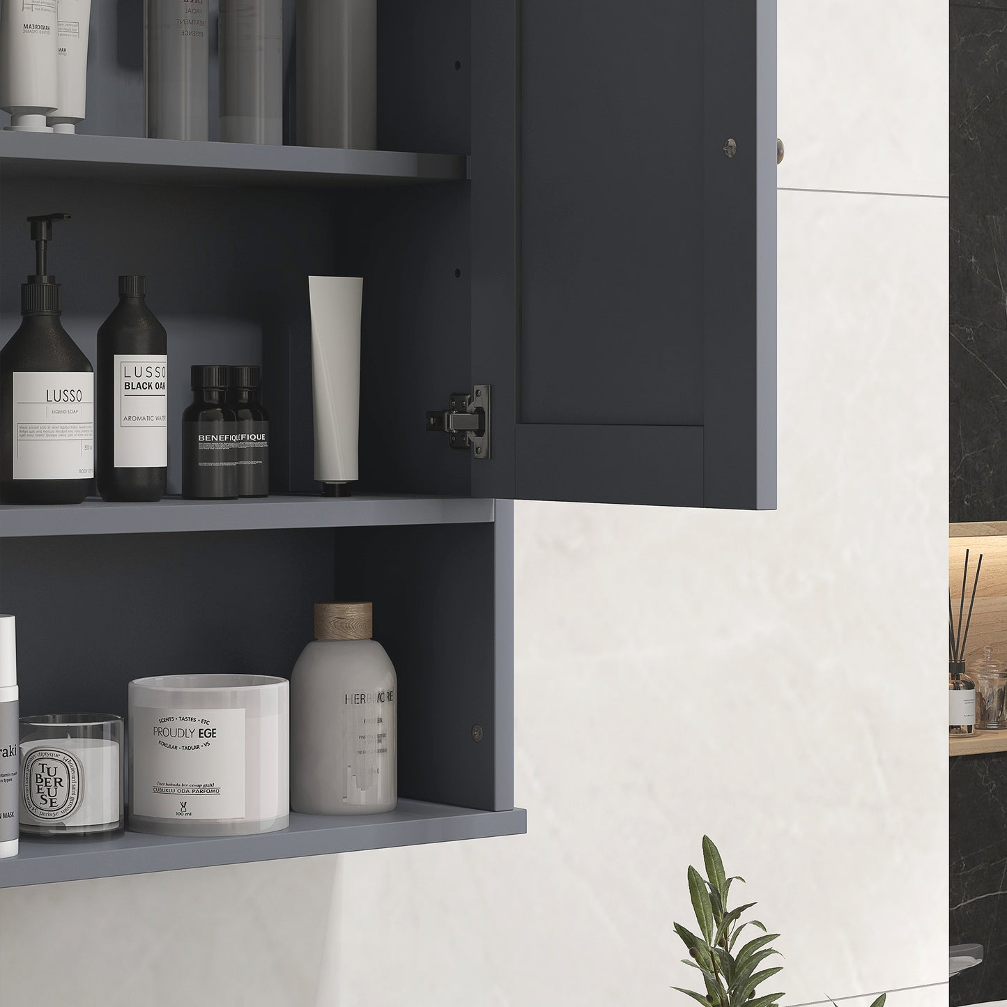 Kleankin Farmhouse Bathroom Wall Cabinet - Gray