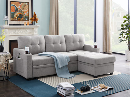 Mabel Linen Fabric Sleeper Sectional with cupholder, USB charging port and pocket - Light Gray