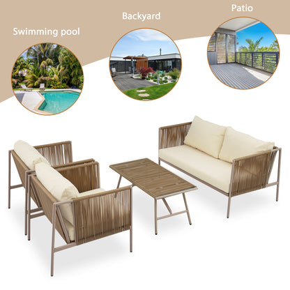 Felton 4 Pc Patio Rope Sofa Set - Beige