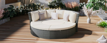 Marvelo 5 Pc Round Rattan Sectional Sofa Set - Beige