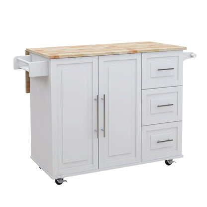 Artisan Kitchen Island with Solid Wood Table Top - White