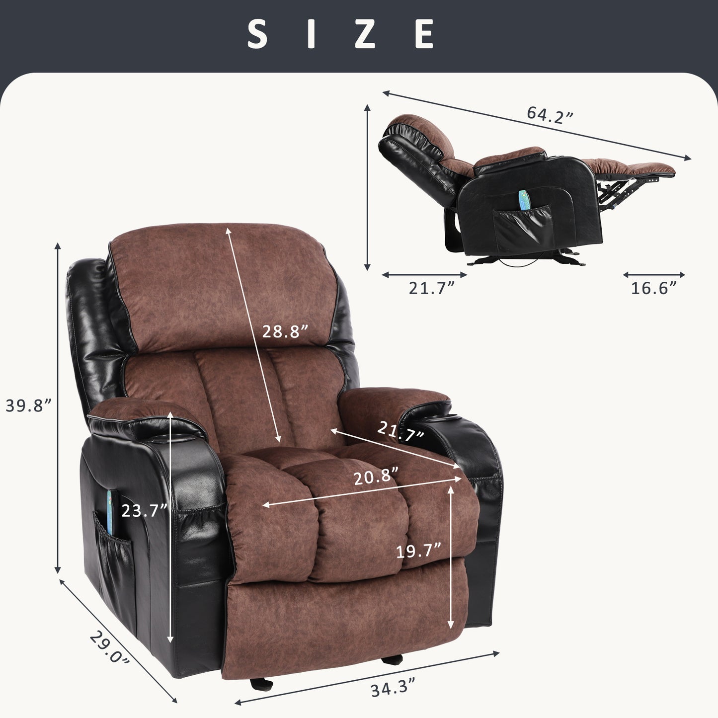 Lydia Recliner Chair - Black+Brown