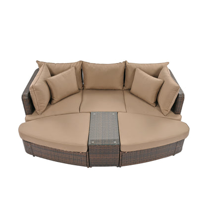 Scarlett 6 Pc Patio Outdoor Conversation Round Sofa Set - Brown