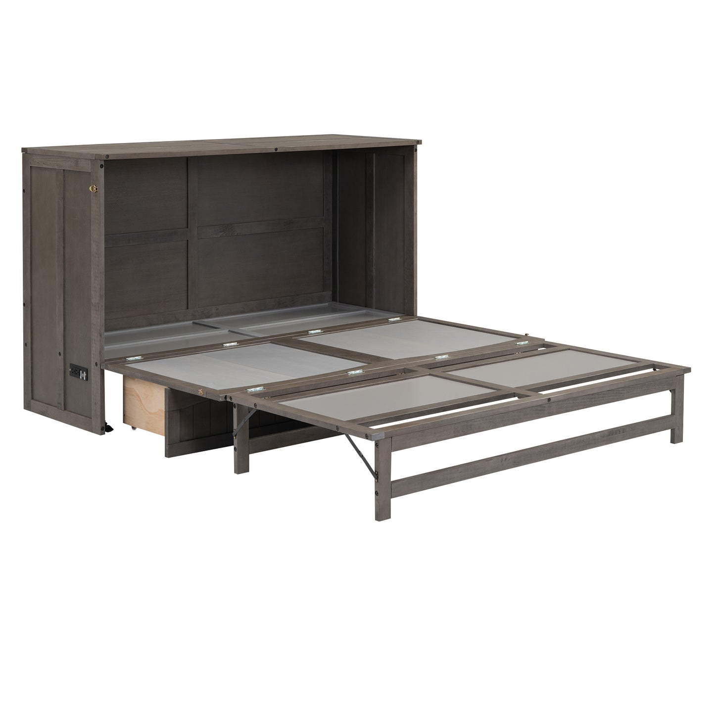 Joya Queen Size Murphy Bed w Charging Station - Antique Grey