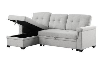 Hunter Linen Reversible Sleeper Sectional Sofa with Storage Chaise - Light Gray