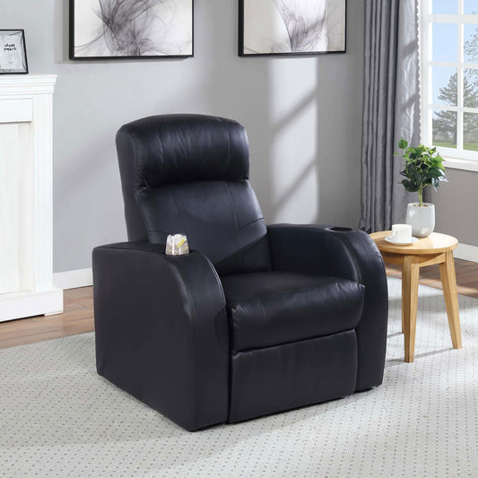 Novak Black Upholstered Recliner with Cup Holder