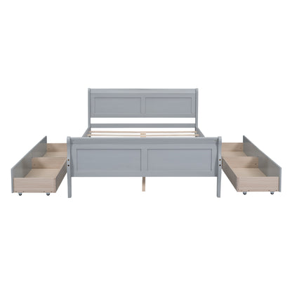 Meg Full Size Wood Platform Bed with 4 Drawers - Gray