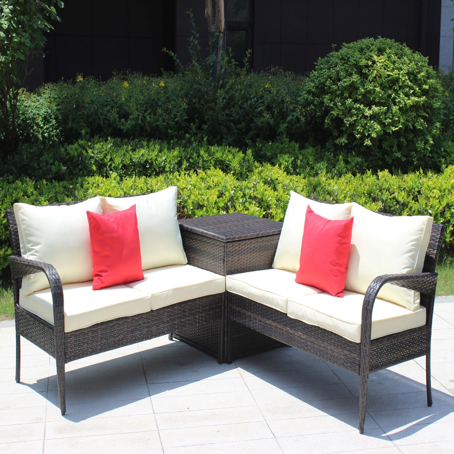 Berna 3 Pc Outdoor Patio Wicker Ratten Sofa Set - Brown