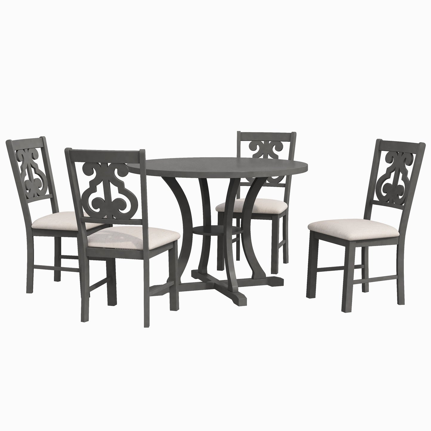 Tristan 5pc Dining Set Round Table 4x Side Chairs - Gray