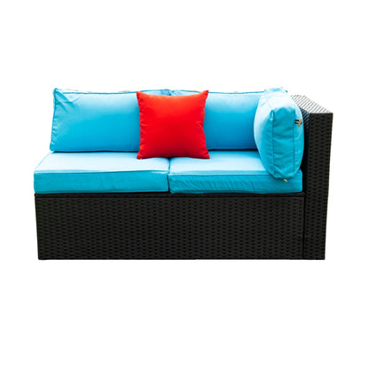 Russo 5 Pc Outdoor Patio Rattan Sectional Sofa Set - Black+Blue