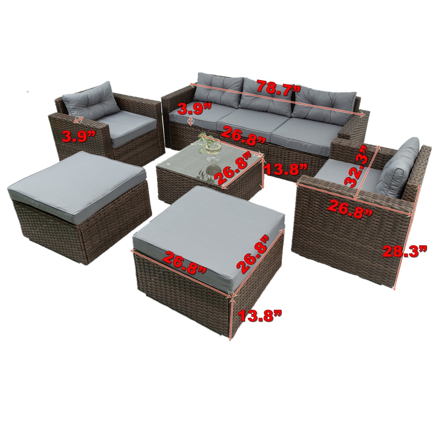 Burnette  6 Pc Outdoor Patio Rattan Sectional Sofa Set