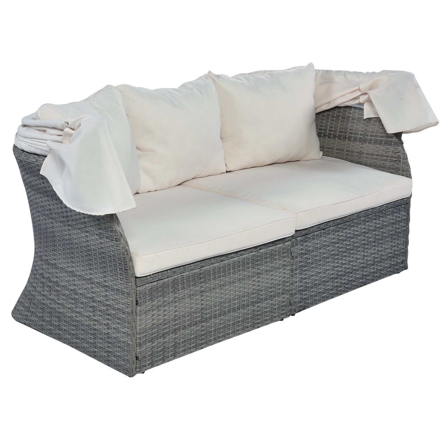 Zella Outdoor Daybed with Retractable Canopy Set - Beige