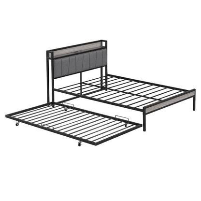 Quest Full Size Metal Platform Bed Frame with Trundle - Black