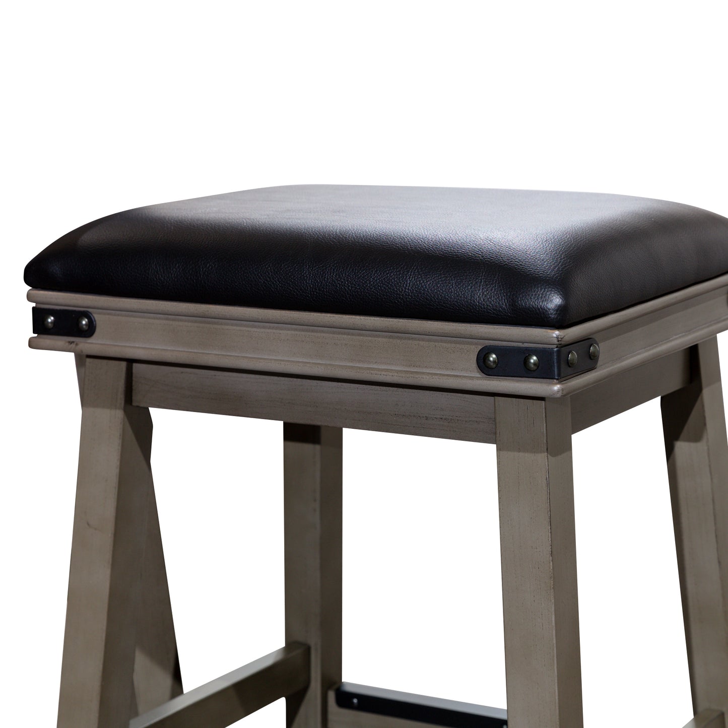 Viva Counter Stool, Weathered Gray Finish, Black Leather Seat