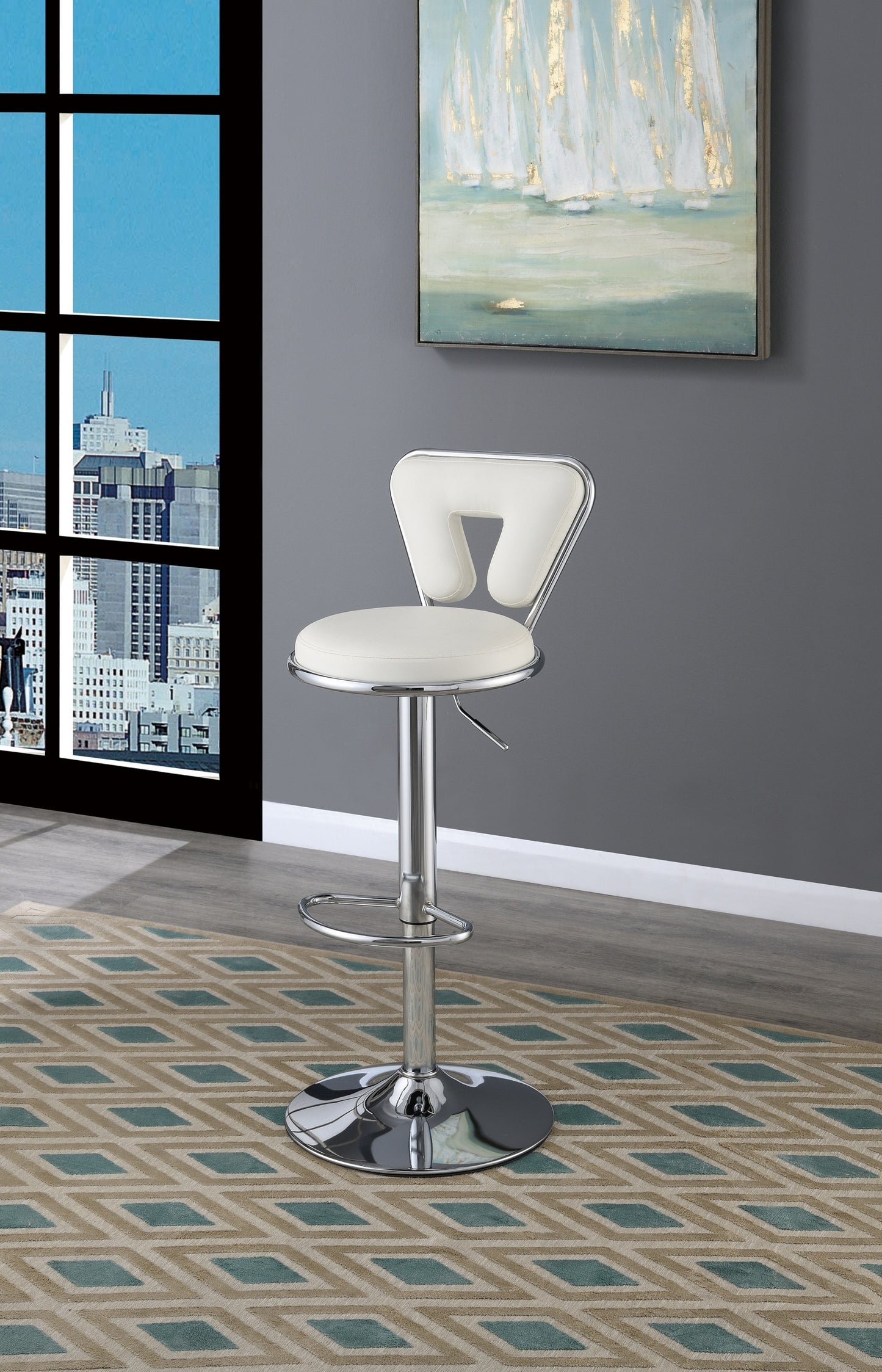 Vita Adjustable Bar stool  Faux Leather Chrome Base - White  Set of 2