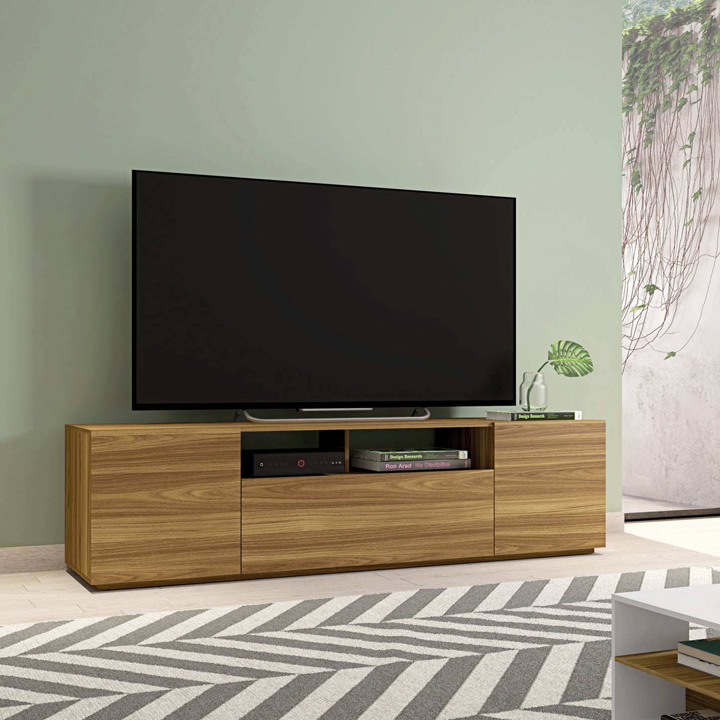 Kenet 71 Inches Handcrafted Wood TV Media Entertainment Console - Brown