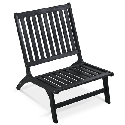 4 Pc Acacia Solid Wood Outdoor Seats Set - Black+Gray