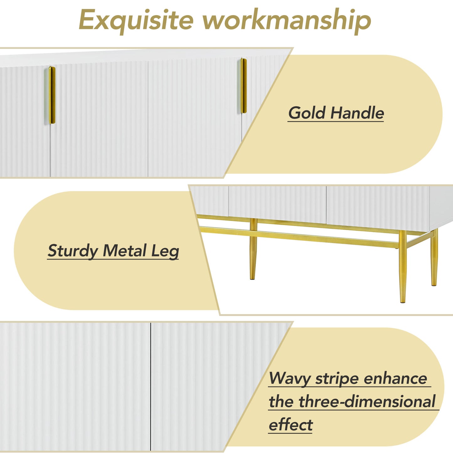 Sylvia Gold Metal Handle Sideboard Buffet - White